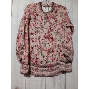 Blu‎ Rain Shirt Ladies Small Pink Floral Cold-shoulder
